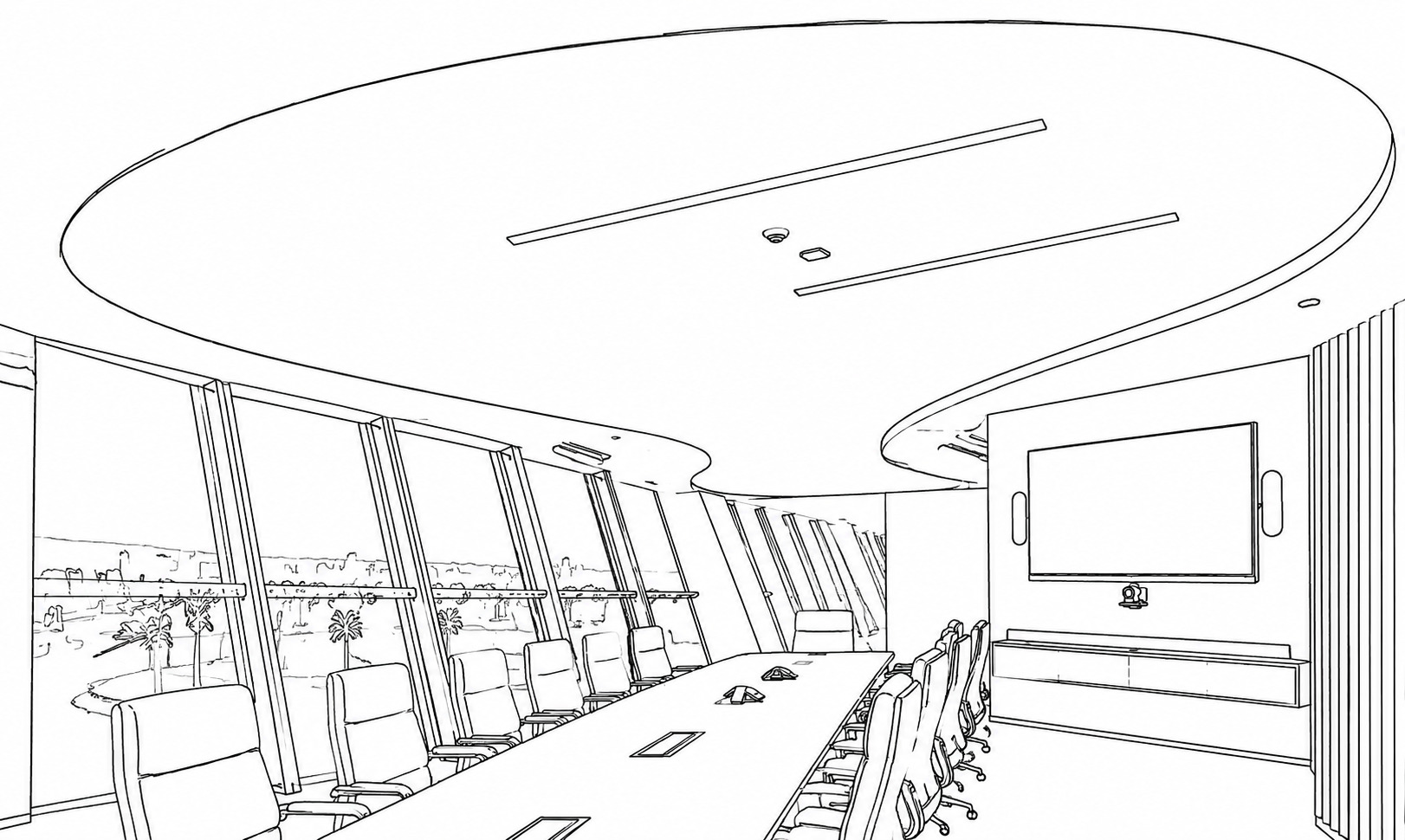 Shop drawing of a curved backlit ceiling