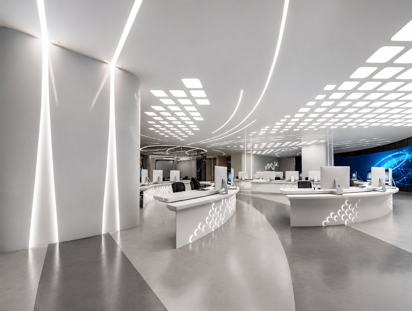 A reception hall lit by a continuous cove detail